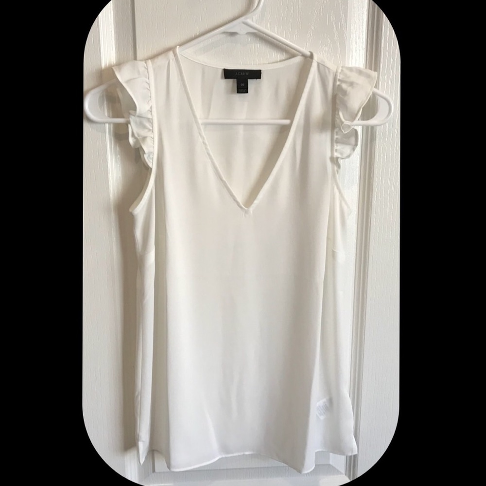 J. CREW Sleeveless Ruffle Top White V neck Size 00